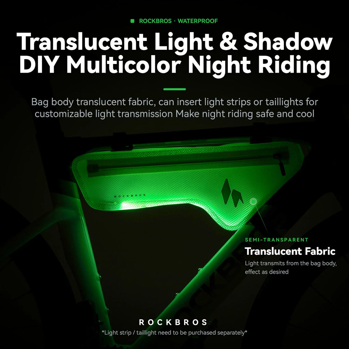2.4L frame bag shown with a DIY light effect