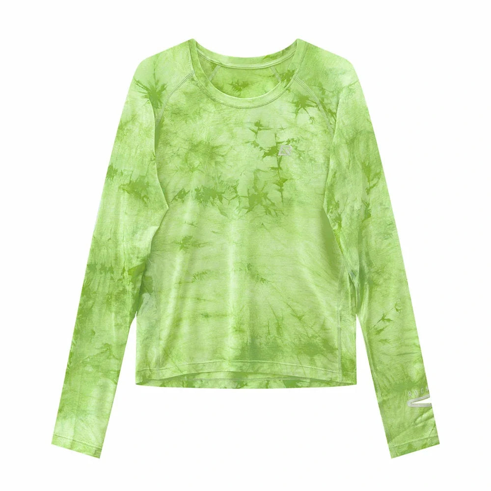 Light green tie-dye long-sleeve running shirt