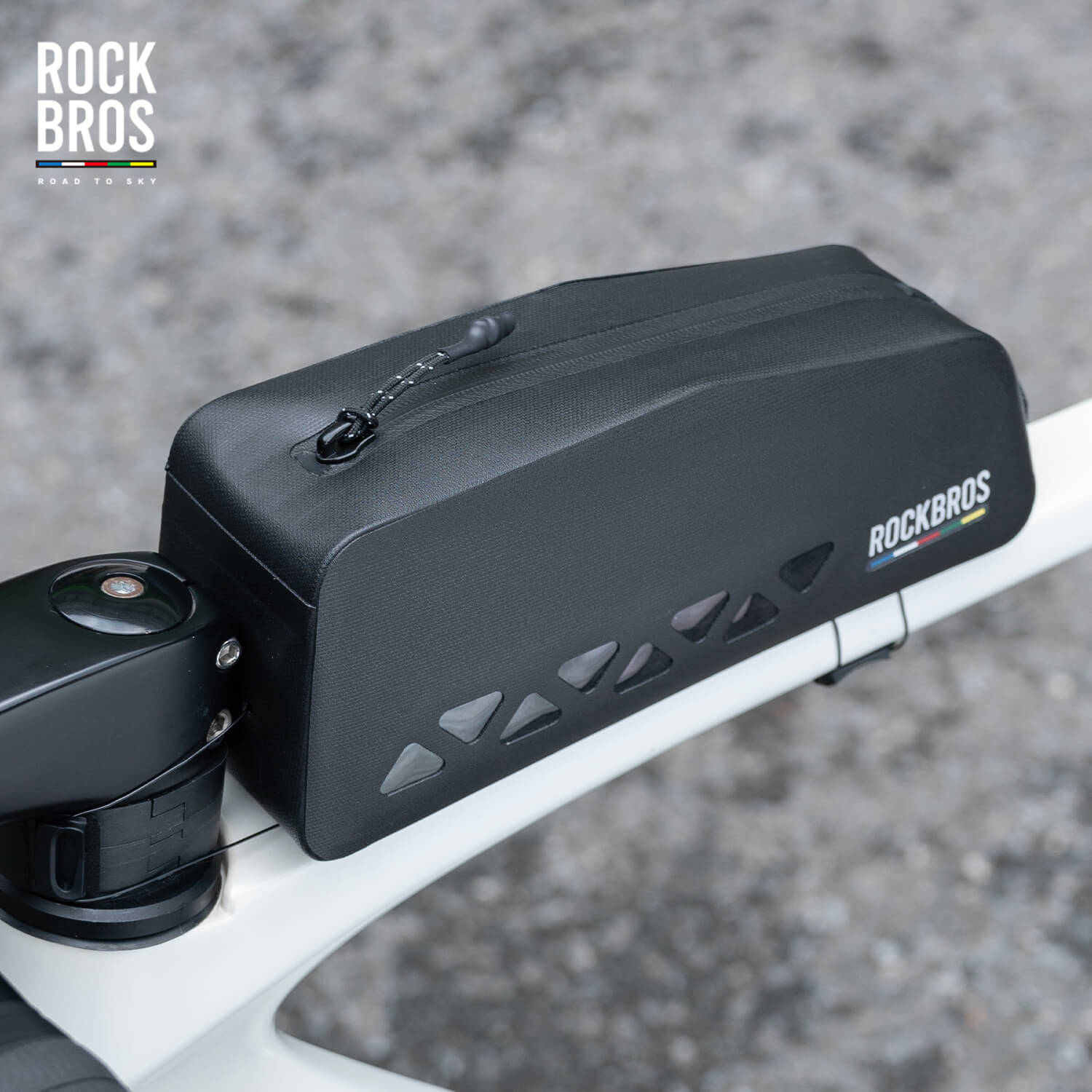 road to sky 100% waterproof bike frame bag model as-142 with secure storage #Color_Black