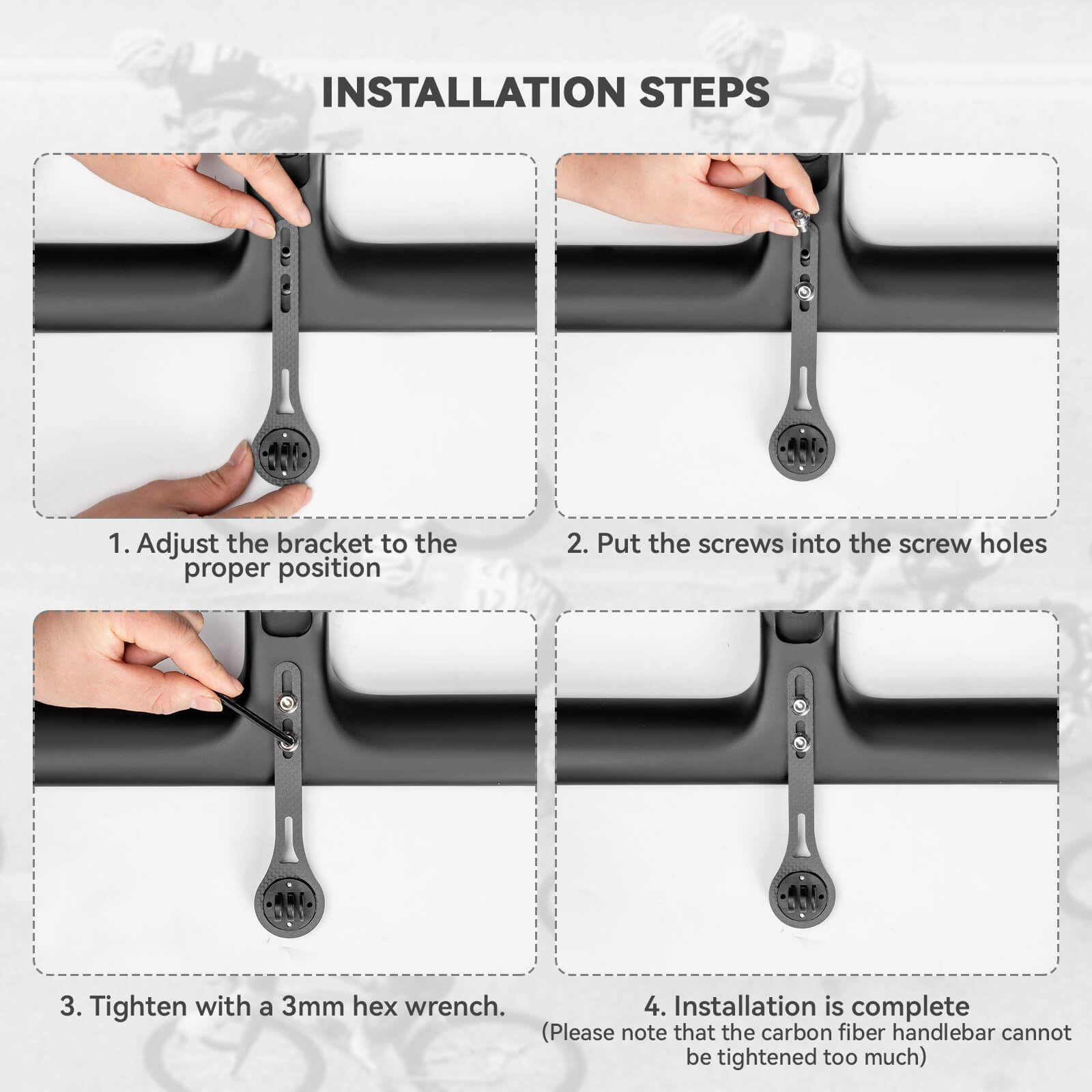rockbros black nylon handlebar mount holding a cycling computer and front light on a road bike