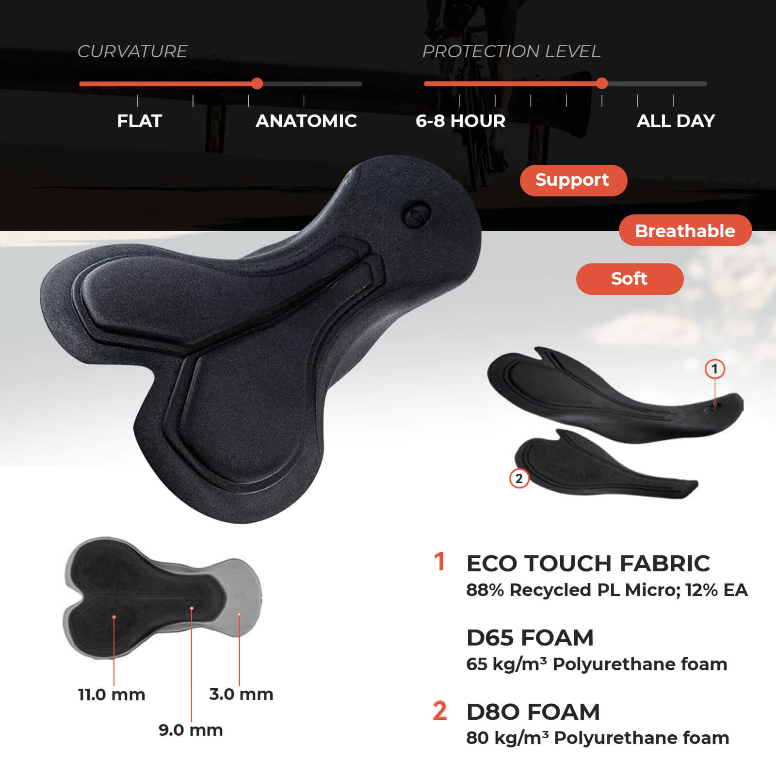 ROCKBROS men's cycling waist shorts YDDK013 featuring Elastic Interface? pads, engineered for advanced comfort and performance on long rides.