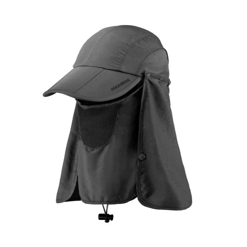 Foldable mesh cycling sun cap with a wide brim, breathable face and neck coverage, adjustable fit, and compact portable design.
#Color_Black