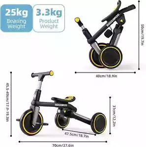 ROCKBROS 3-in-1 Kids Tricycle with Adjustable Seat and Removable Pedals