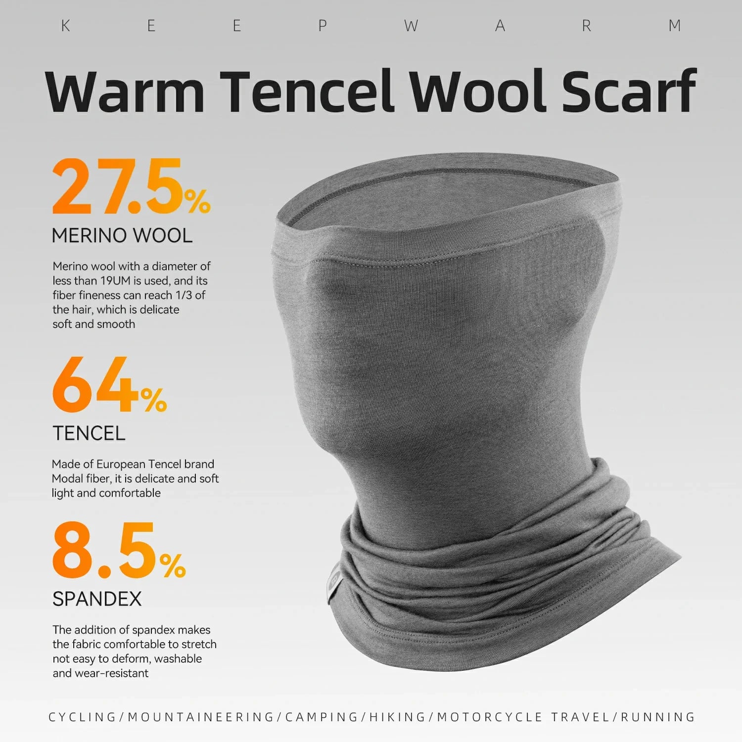 Merino Wool Neck Gaiter Face Mask Thermal for Men Women