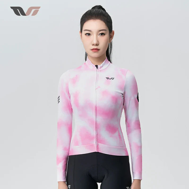 TVI Cycling Jersey Fleece Long Sleeve for 41–68 °F-Fantasy Pink