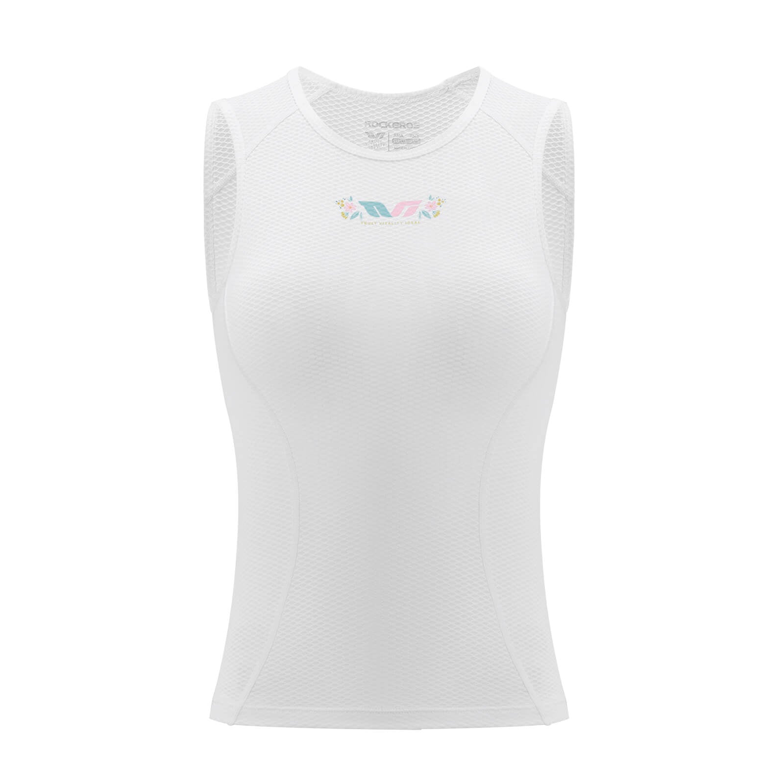 White sleeveless top with tvi logo on a white background
