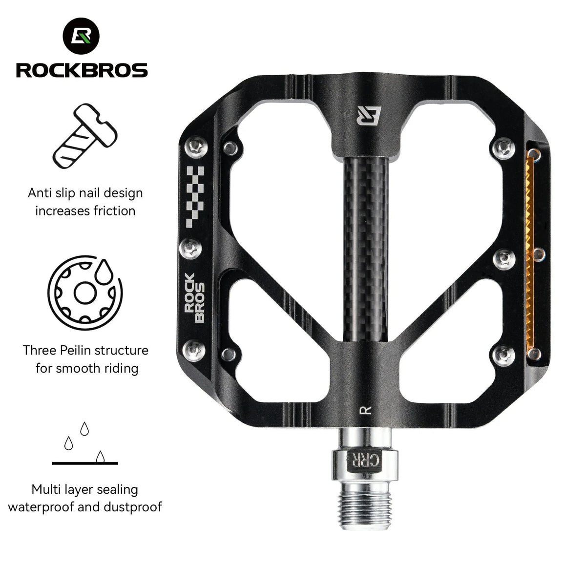 Wide bicycle pedal shown with feature callouts