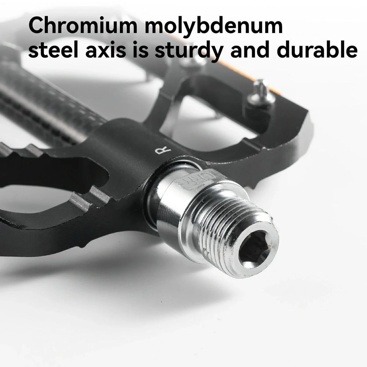 Threaded spindle detail on the wide platform pedal
