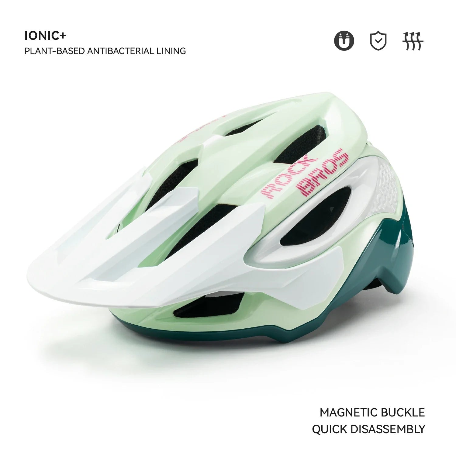 Light green and white helmet with pink text on a white background #Color_Green