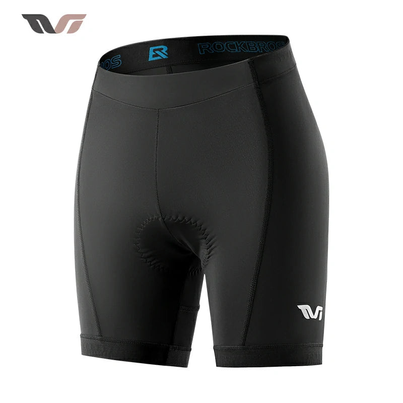 Black cycling shorts with a visible brand logo on a white background