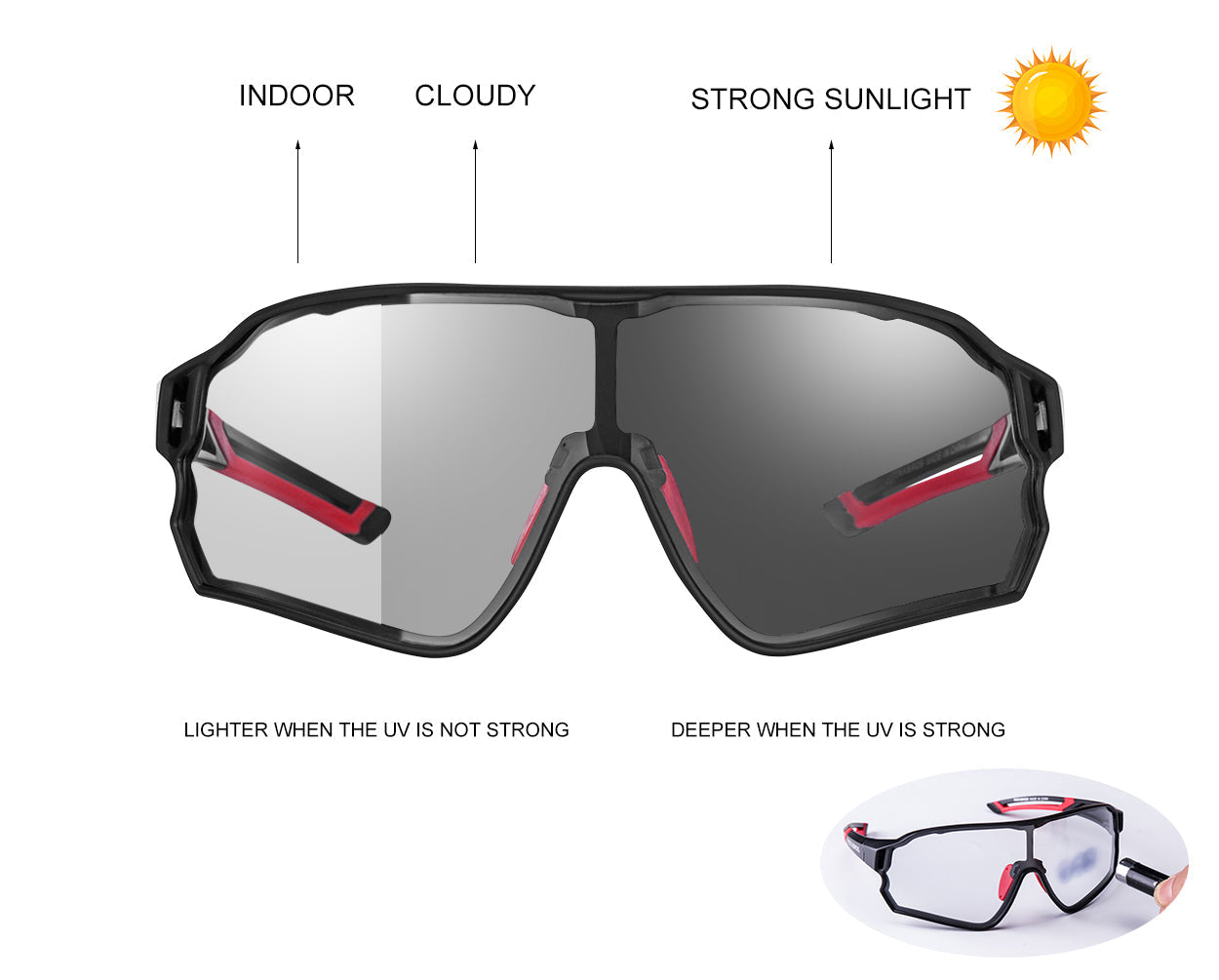 ROCKBROS Full Frame Photochromic Sunglasses Cycling Sunglasses Bicycle Full Frame Photochromic Glasses Bike Eyewear
