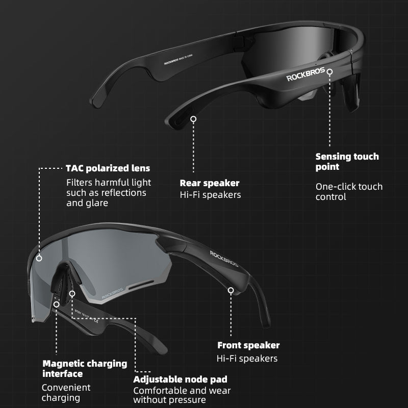 ROCKBROS Bluetooth Polarized Sunglasses Music Speaker Cycling Glasses Outdoor Sport - ROCKBROSUSA