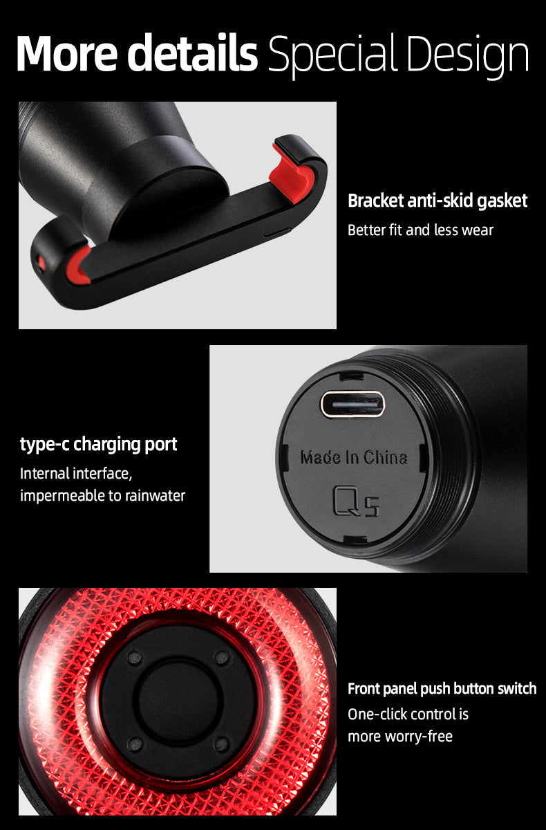 ROCKBROS 1000 Lumen Front Bike Light + Smart Brake & Tail Light Q5 Set - ROCKBROSUSA