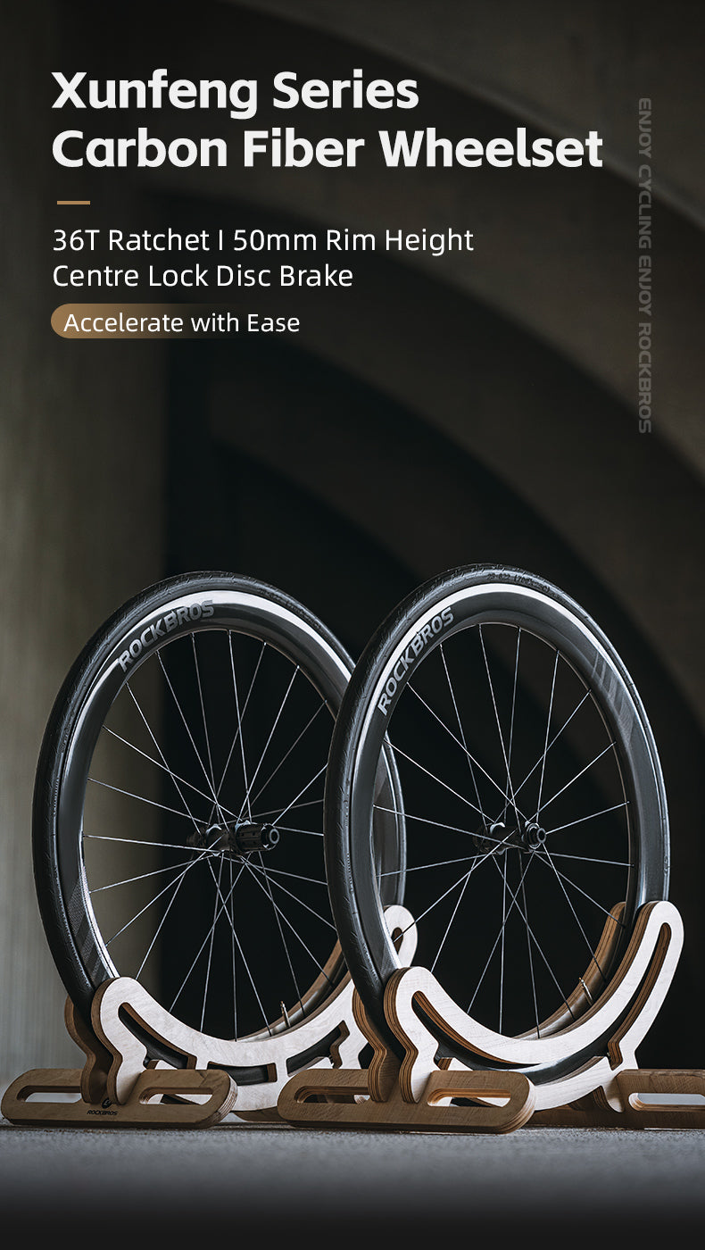 ROCKBROS Road Bike T700 Carbon Fiber Wheelset 50mm Rim Disc Brake Bike Wheels Clincher/Tubeless - ROCKBROSUSA