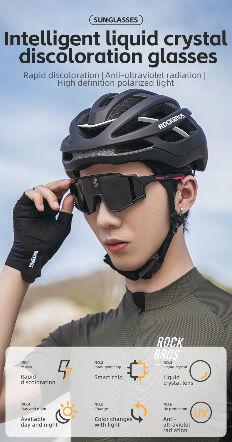ROCKBROS Cycling Photochromic Glasses Electronic Color Changing SunGlasses Clear - ROCKBROSUSA