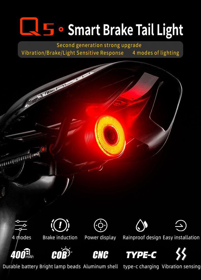 ROCKBROS 1000 Lumen Front Bike Light V9M-1000 + Bicycle Smart Brake & Tail Light Q5