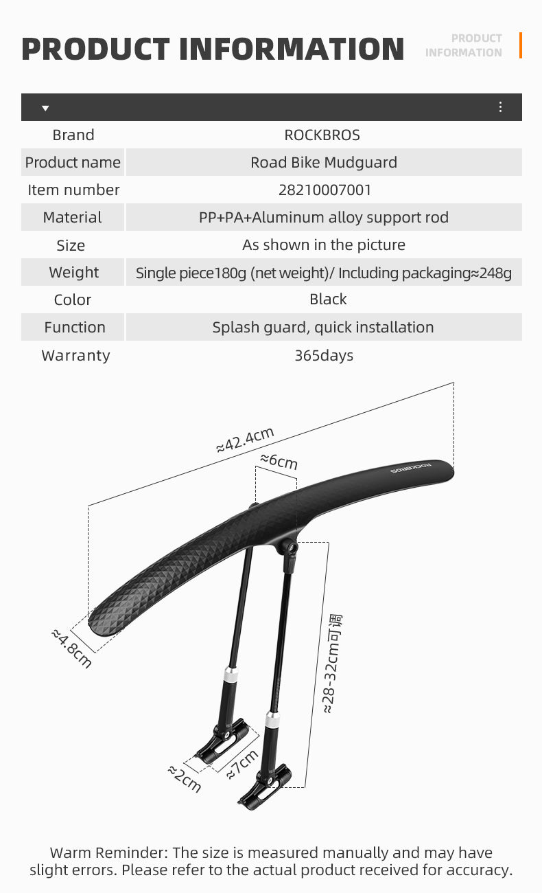 ROCKBROS Quick Release Adjustable Bike Fender for Front or Rear - ROCKBROSUSA