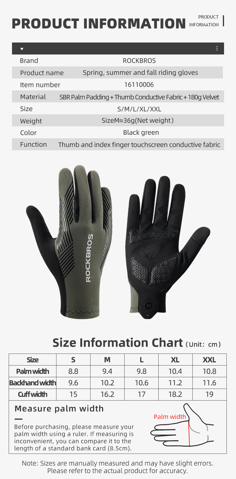 ROCKBROS MTB Gloves - Touch Screen, Anti-Slip Full Finger Cycling Gloves - ROCKBROSUSA