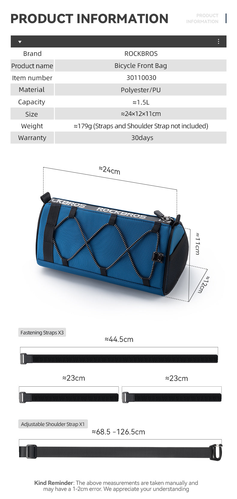 ROCKBROS 1.5L Reflective Handlebar Bag - Durable, Compact, Multi-functional - ROCKBROSUSA
