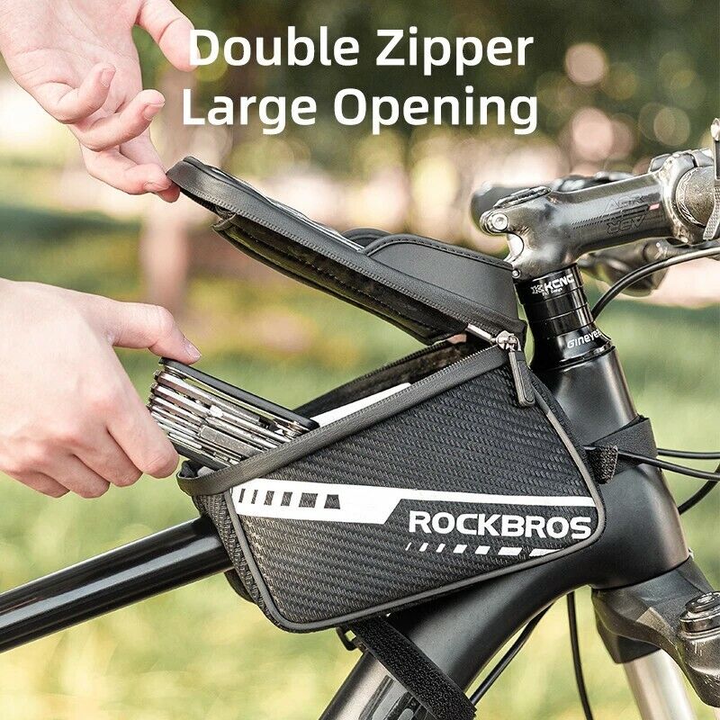 ROCKBROS Bike Front Frame Bag Double Zipper Bicycle Top Tube Handlebar Phone Bag - ROCKBROSUSA
