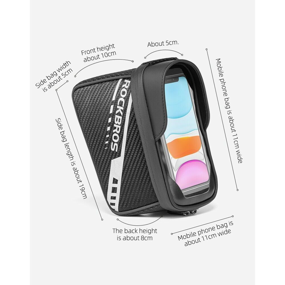 ROCKBROS Bike Front Frame Bag Double Zipper Bicycle Top Tube Handlebar Phone Bag - ROCKBROSUSA