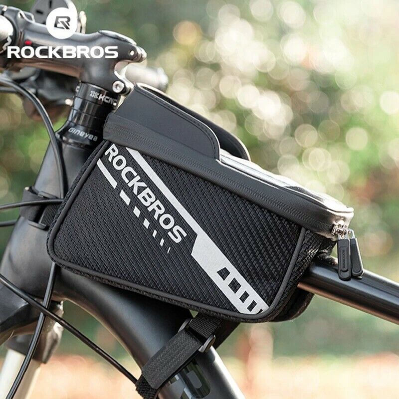 ROCKBROS Bike Front Frame Bag Double Zipper Bicycle Top Tube Handlebar Phone Bag