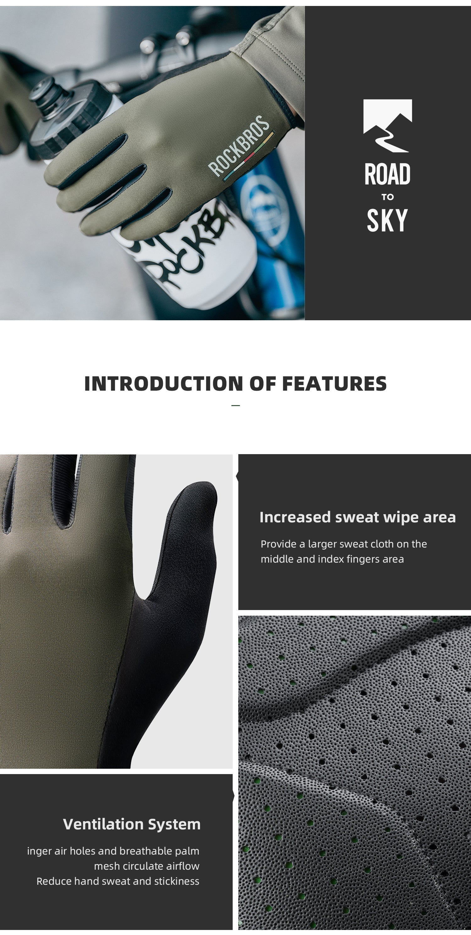 【ROAD TO SKY】by ROCKBROS Deluxe Cycling Gloves in Various Colours - ROCKBROSUSA