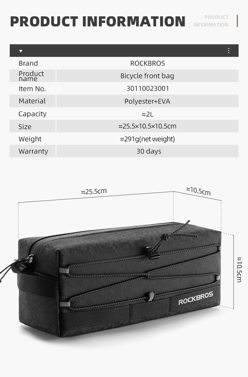 ROCKBROS Cycling Handlebar Bag 2L Portable Shoulder Bag Bike Bicycle Frame Bag - ROCKBROSUSA