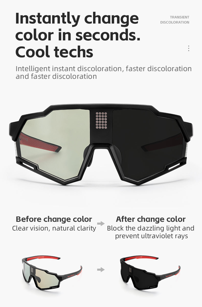 ROCKBROS Cycling Photochromic Glasses Electronic Color Changing SunGlasses Clear - ROCKBROSUSA