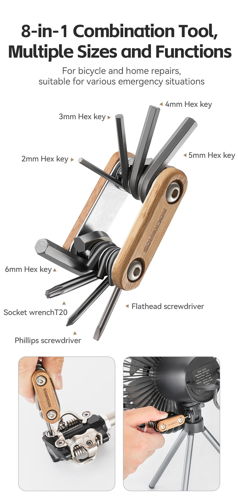ROCKBROS 8-in-1 Multifunctional Portable Wooden Tool - ROCKBROSUSA