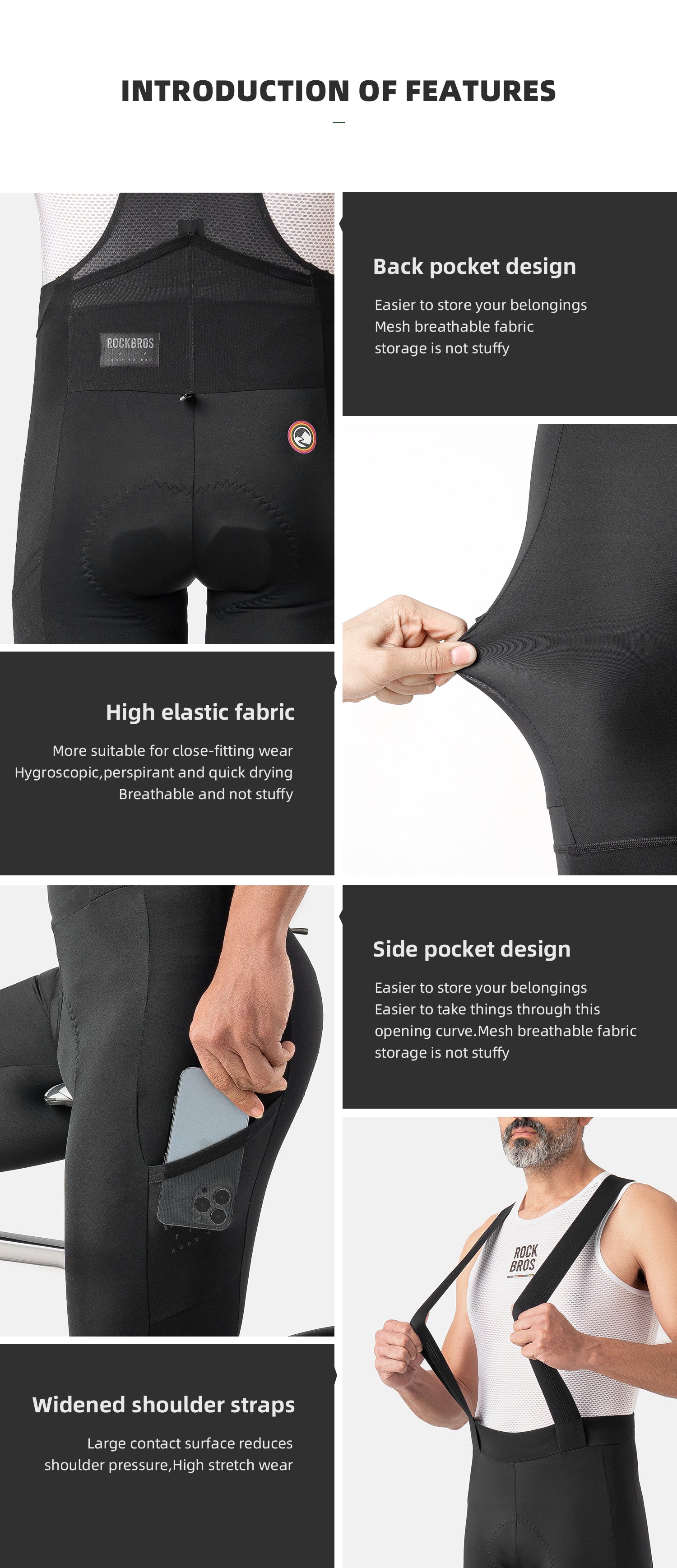 【ROAD TO SKY】by ROCKBROS Men's Cycling Bib Tights in Black - ROCKBROSUSA