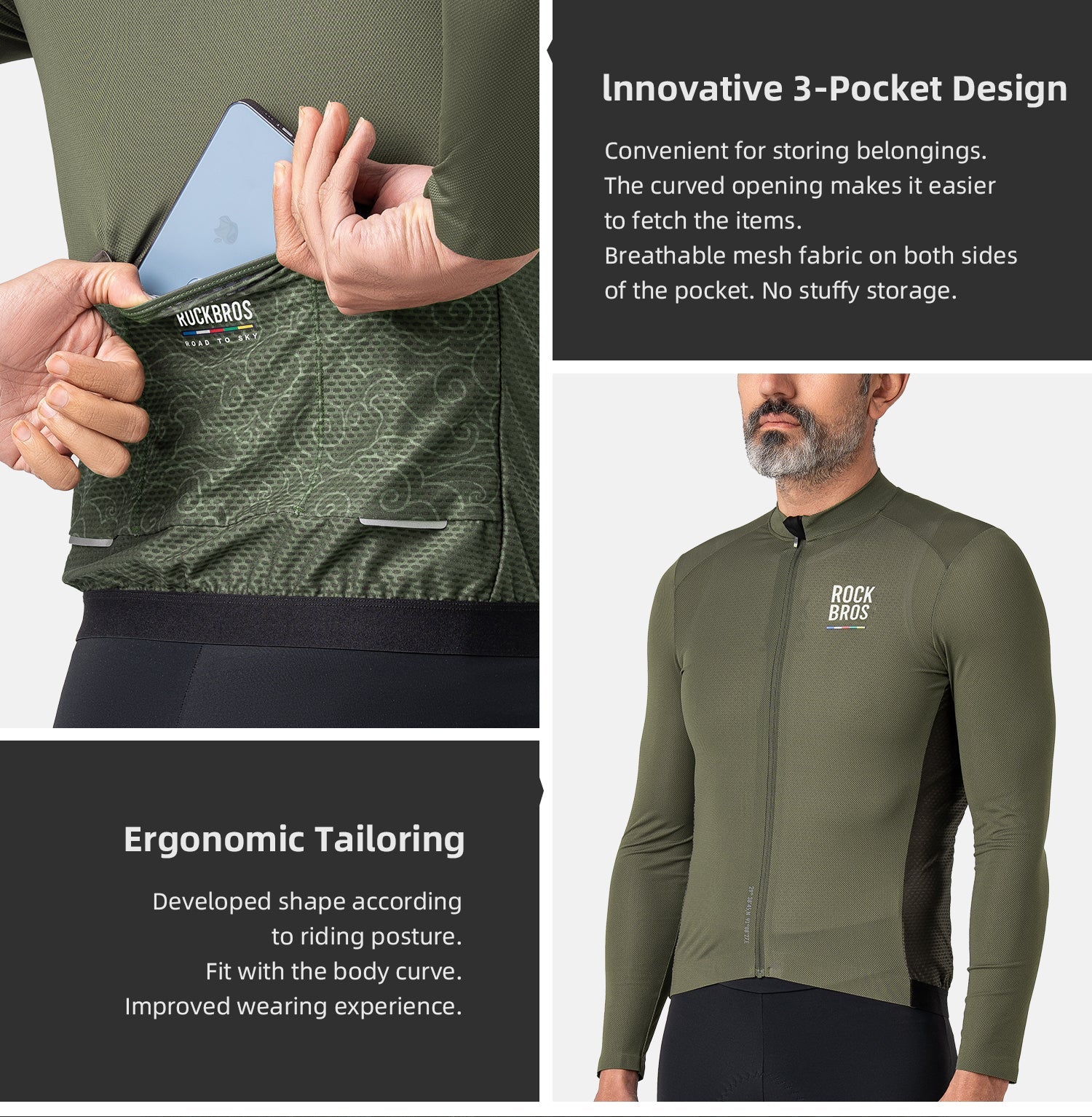 【ROAD TO SKY】by ROCKBROS Men's Long-Sleeve Cycling Jersey in Various Colours - ROCKBROSUSA
