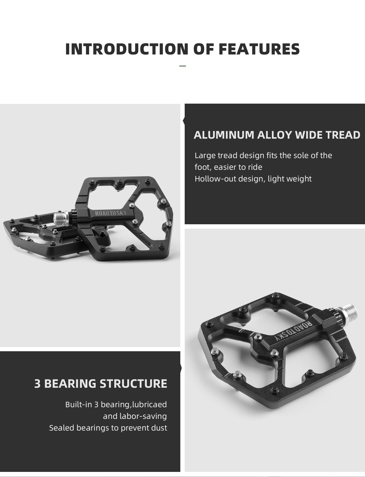 ROCKBROS Road to Sky Wide Bike Pedals in Black (Pair) - ROCKBROSUSA