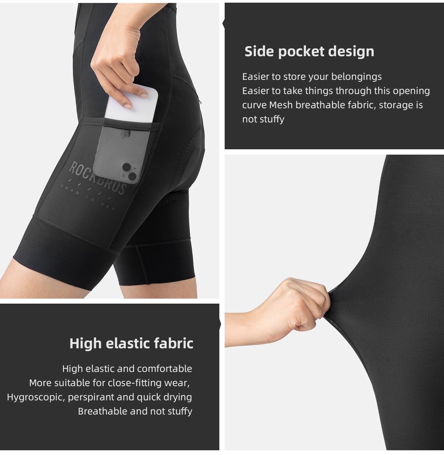 【ROAD TO SKY by ROCKBROS Women's Cycling Bib Shorts in Black - ROCKBROSUSA