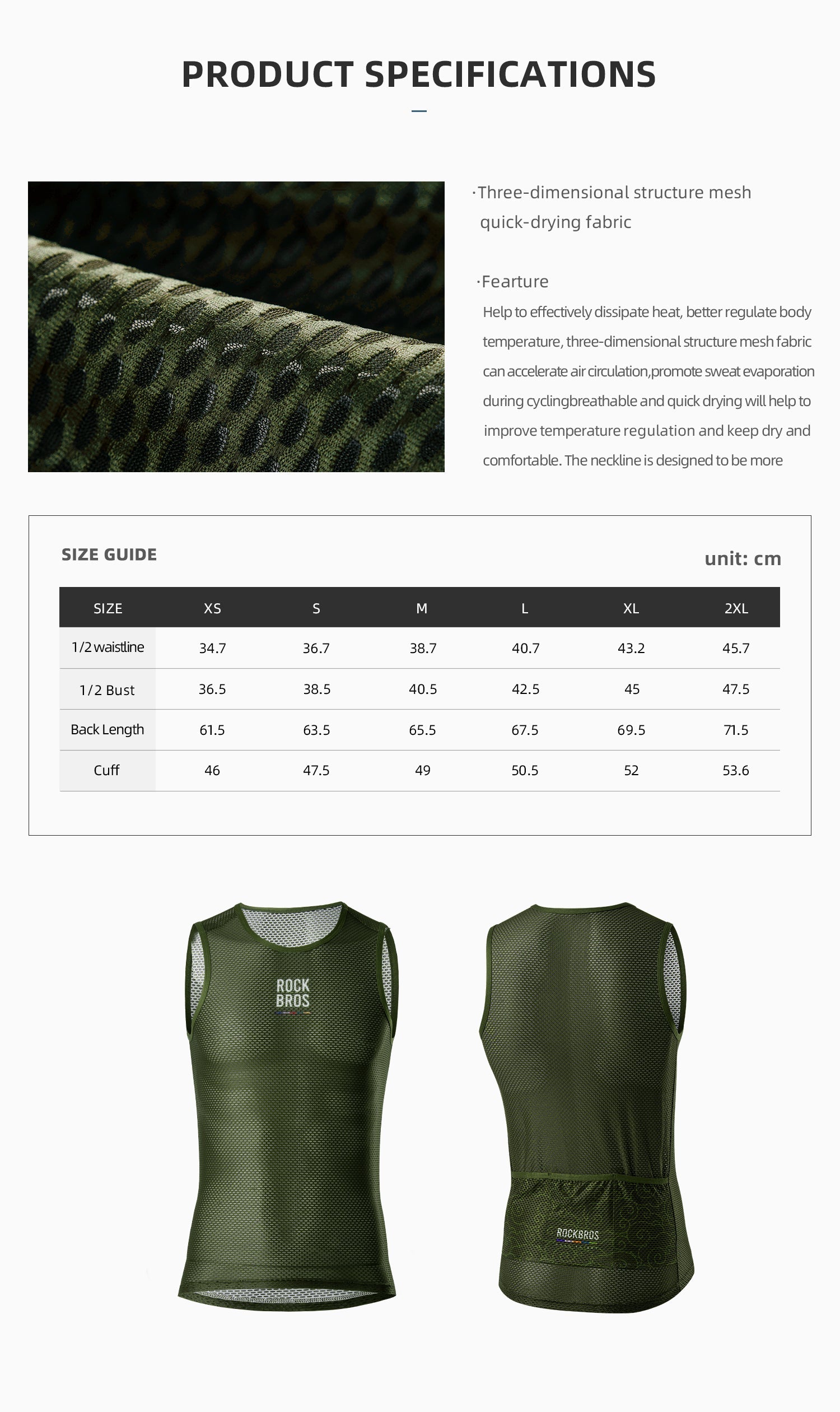 【ROAD TO SKY】by ROCKBROS Unisex Sleeveless Mesh Cycling Base Layer in Various Colours - ROCKBROSUSA