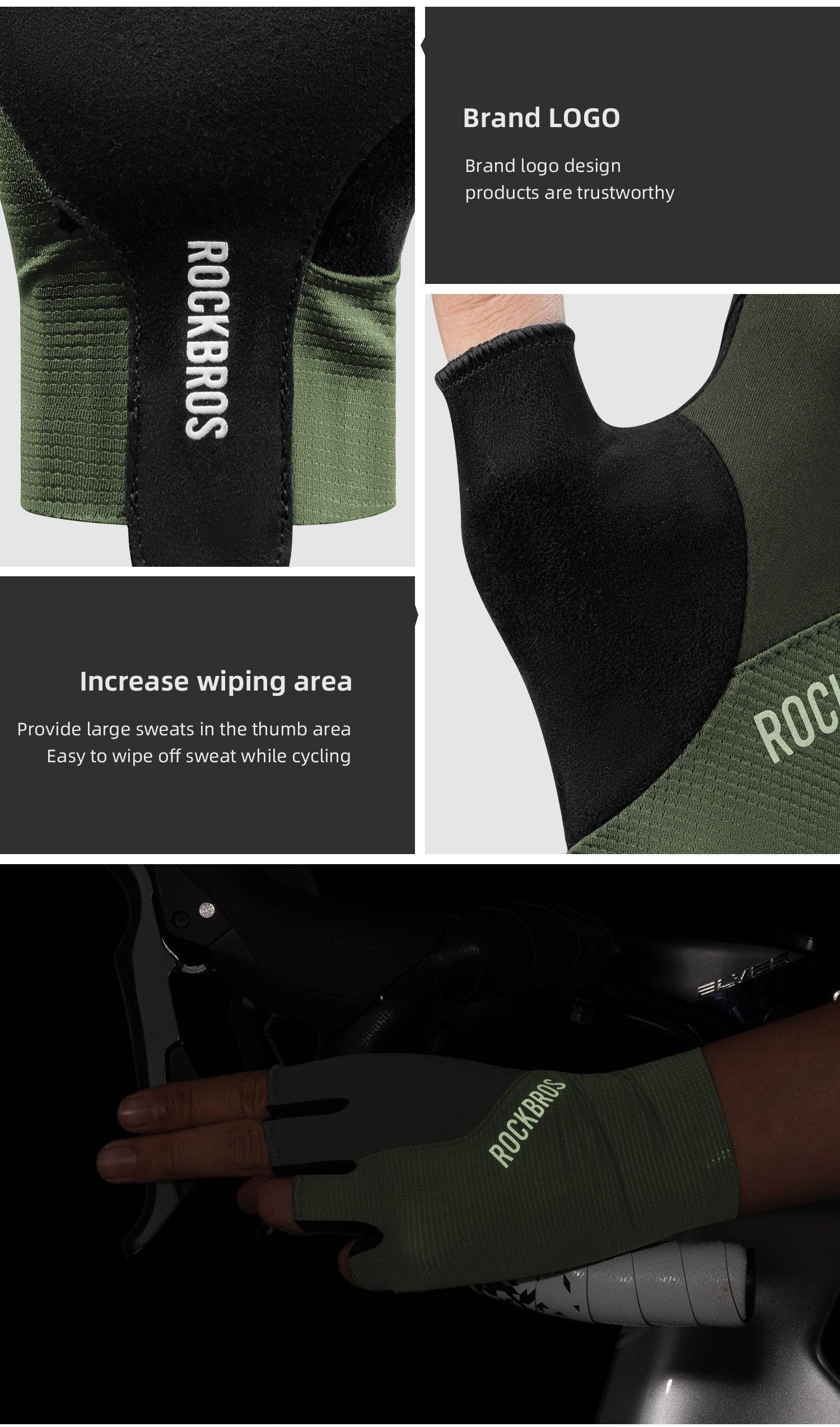 【ROAD TO SKY】by ROCKBROS Fingerless Anti-Slip Cycling Gloves in Various Colours - ROCKBROSUSA