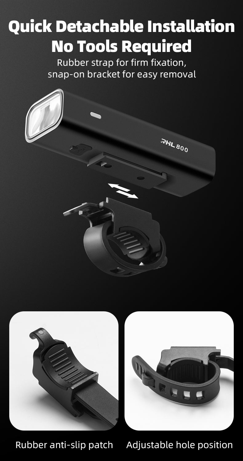 ROCKBROS Bicycle Front Headlight RHL800LM - 800 Lumens, USB-C, IPX6 Waterproof - ROCKBROSUSA