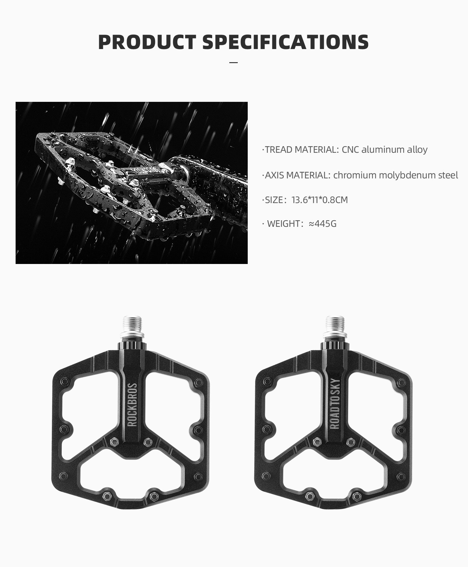 ROCKBROS Road to Sky Wide Bike Pedals in Black (Pair) - ROCKBROSUSA