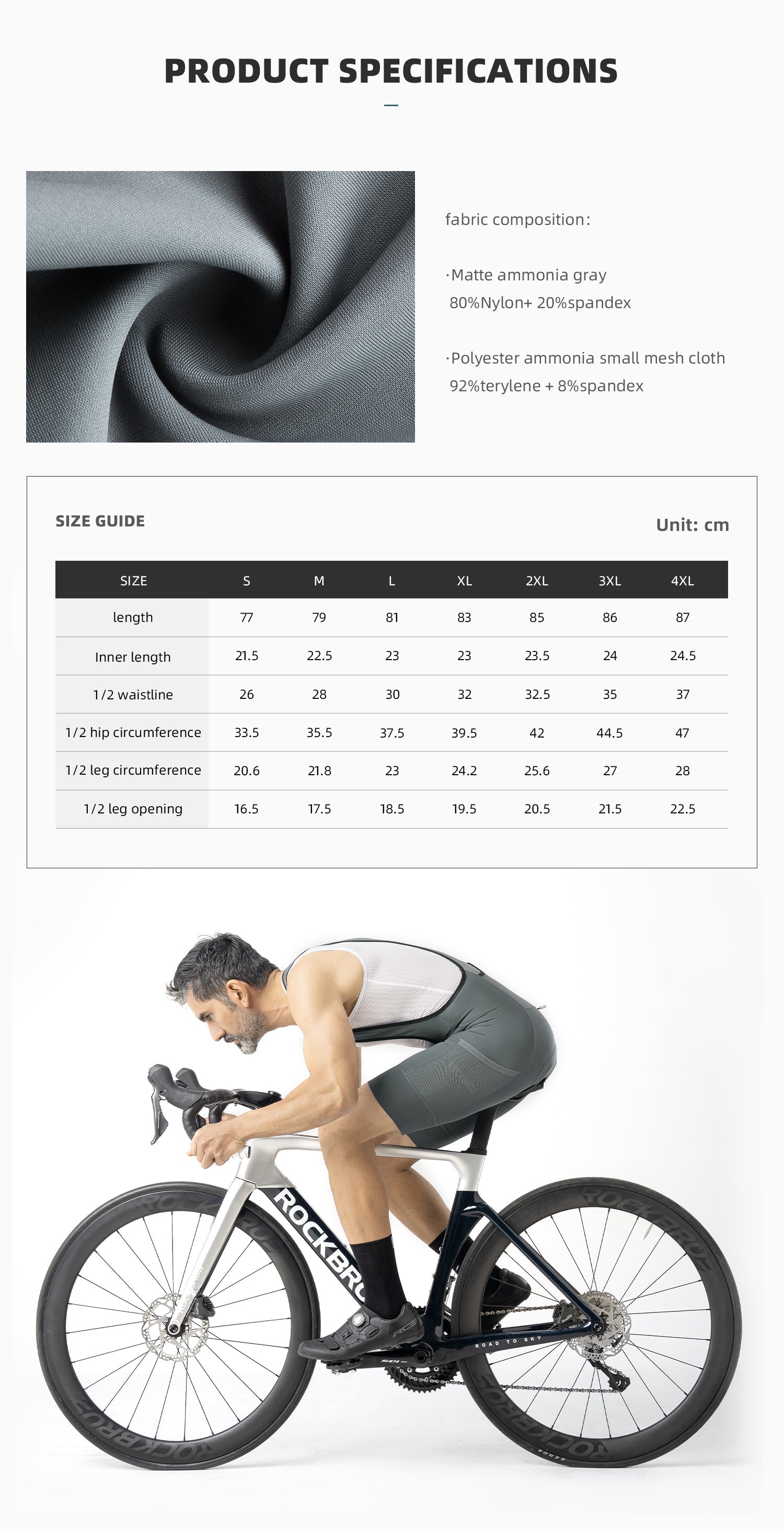 【ROAD TO SKY】by ROCKBROS Men's Cycling Bib Shorts in Grey - ROCKBROSUSA