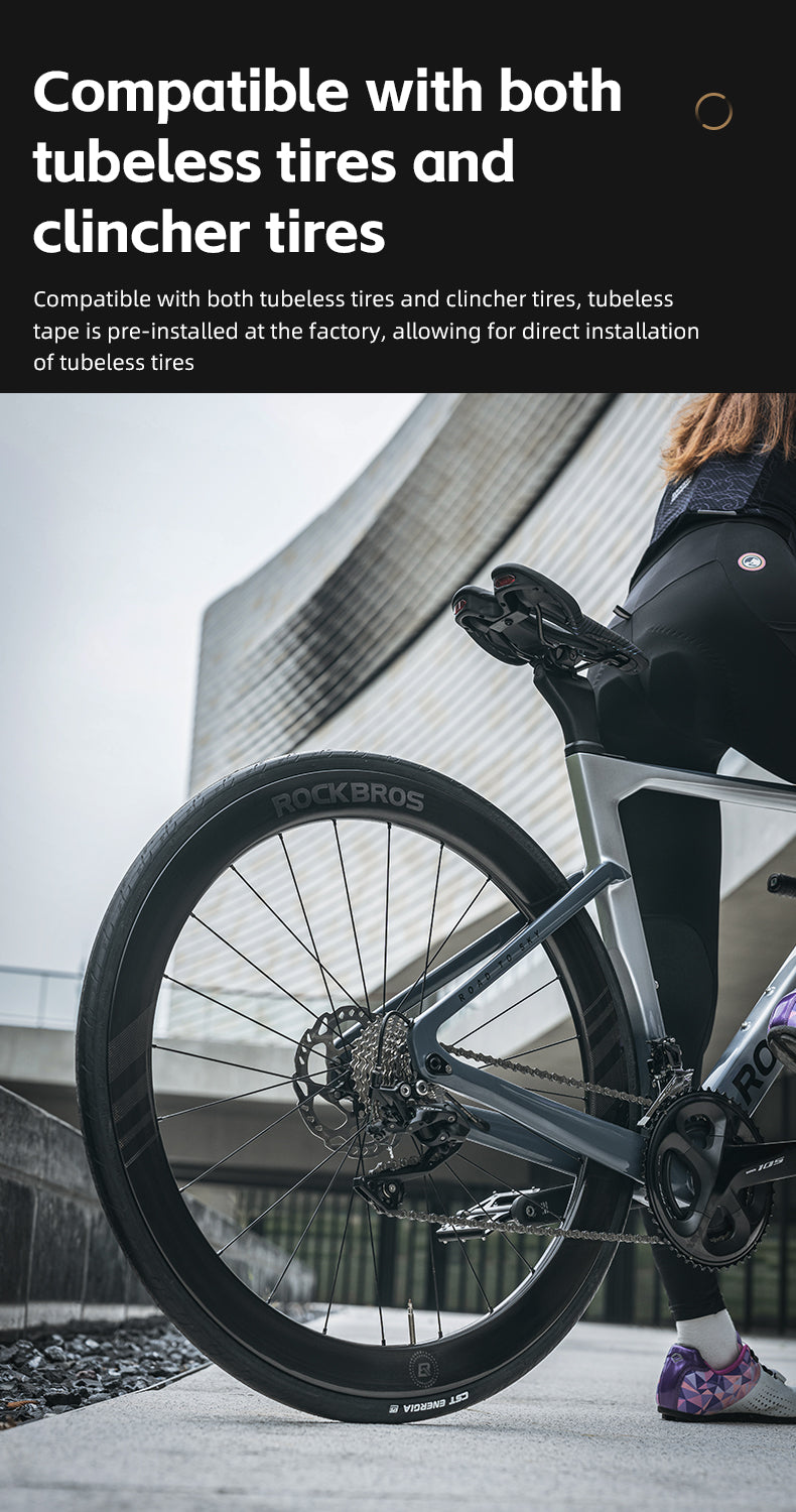 ROCKBROS Road Bike T700 Carbon Fiber Wheelset 50mm Rim Disc Brake Bike Wheels Clincher/Tubeless - ROCKBROSUSA