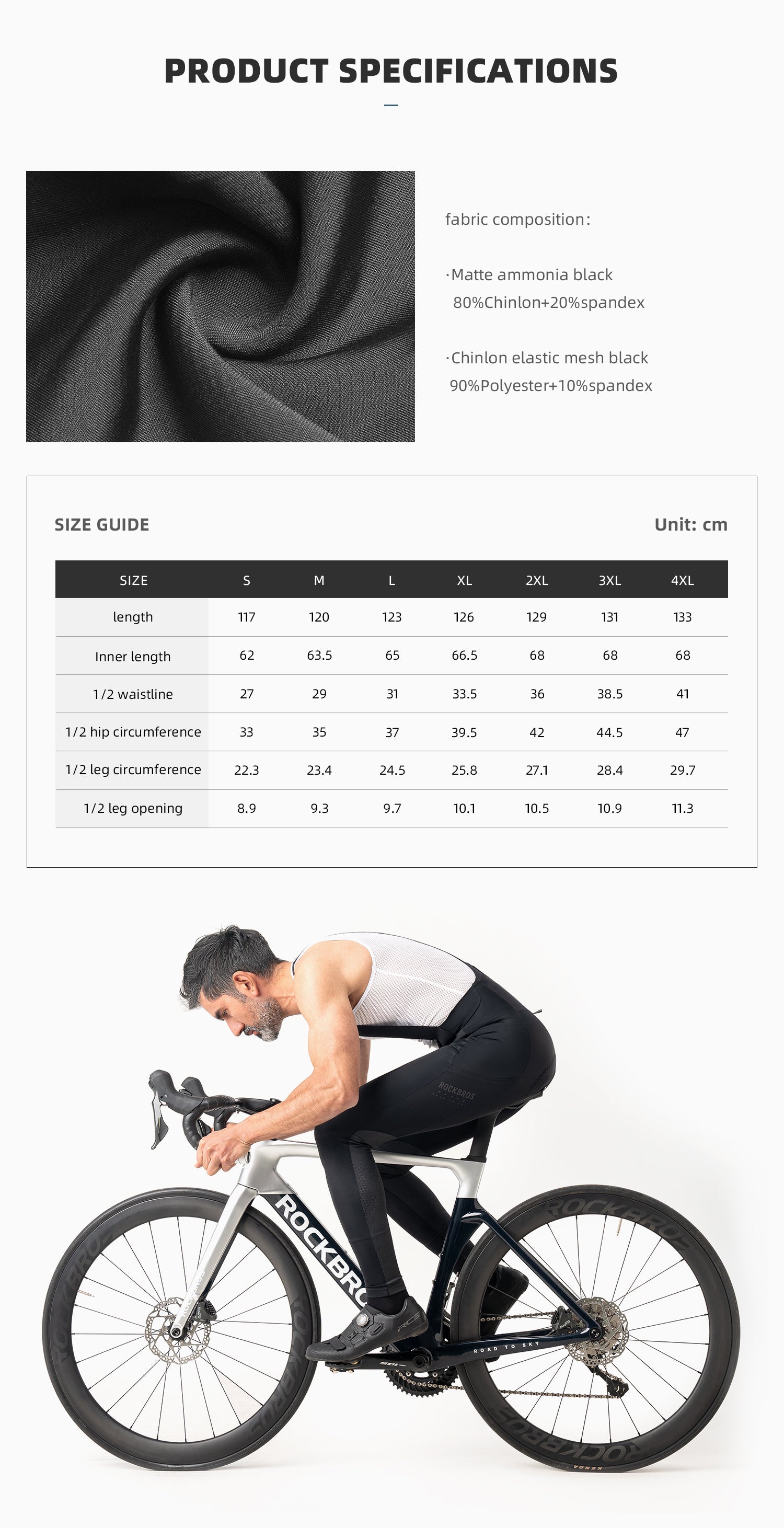 【ROAD TO SKY】by ROCKBROS Men's Cycling Bib Tights in Black - ROCKBROSUSA