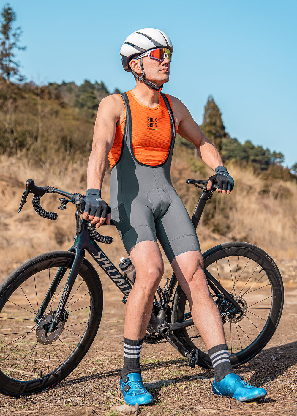 【ROAD TO SKY】by ROCKBROS Men's Cycling Bib Shorts in Grey - ROCKBROSUSA