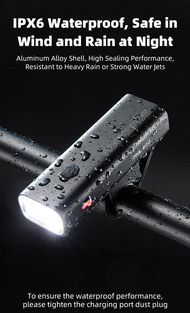 ROCKBROS Bicycle Front Headlight RHL800LM - 800 Lumens, USB-C, IPX6 Waterproof - ROCKBROSUSA
