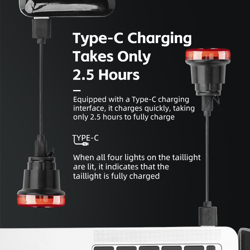 ROCKBROS Upgraded Smart Bicycle Brake Light USB-C Rechargeable IPX7 Waterproof Cycling Rear Light - ROCKBROSUSA