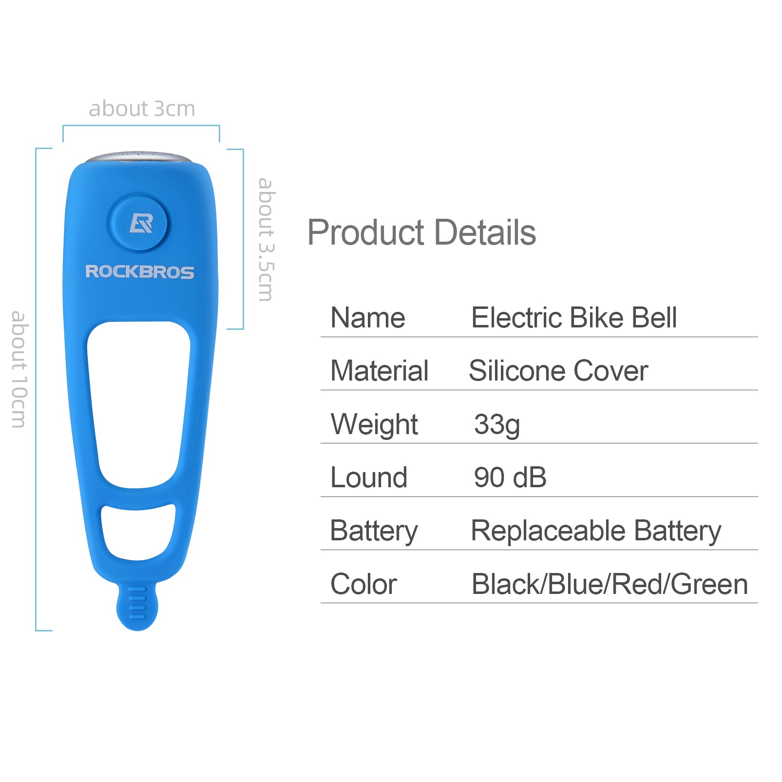 ROCKBROS 90dB Electric Bike Bell - Waterproof, 3 Modes, Easy Install