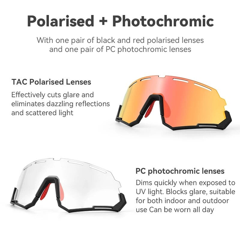 ROCKBROS Cycling Glasses Polarized Photochromic Sunglasses Riding Goggles 2 Lens - ROCKBROSUSA