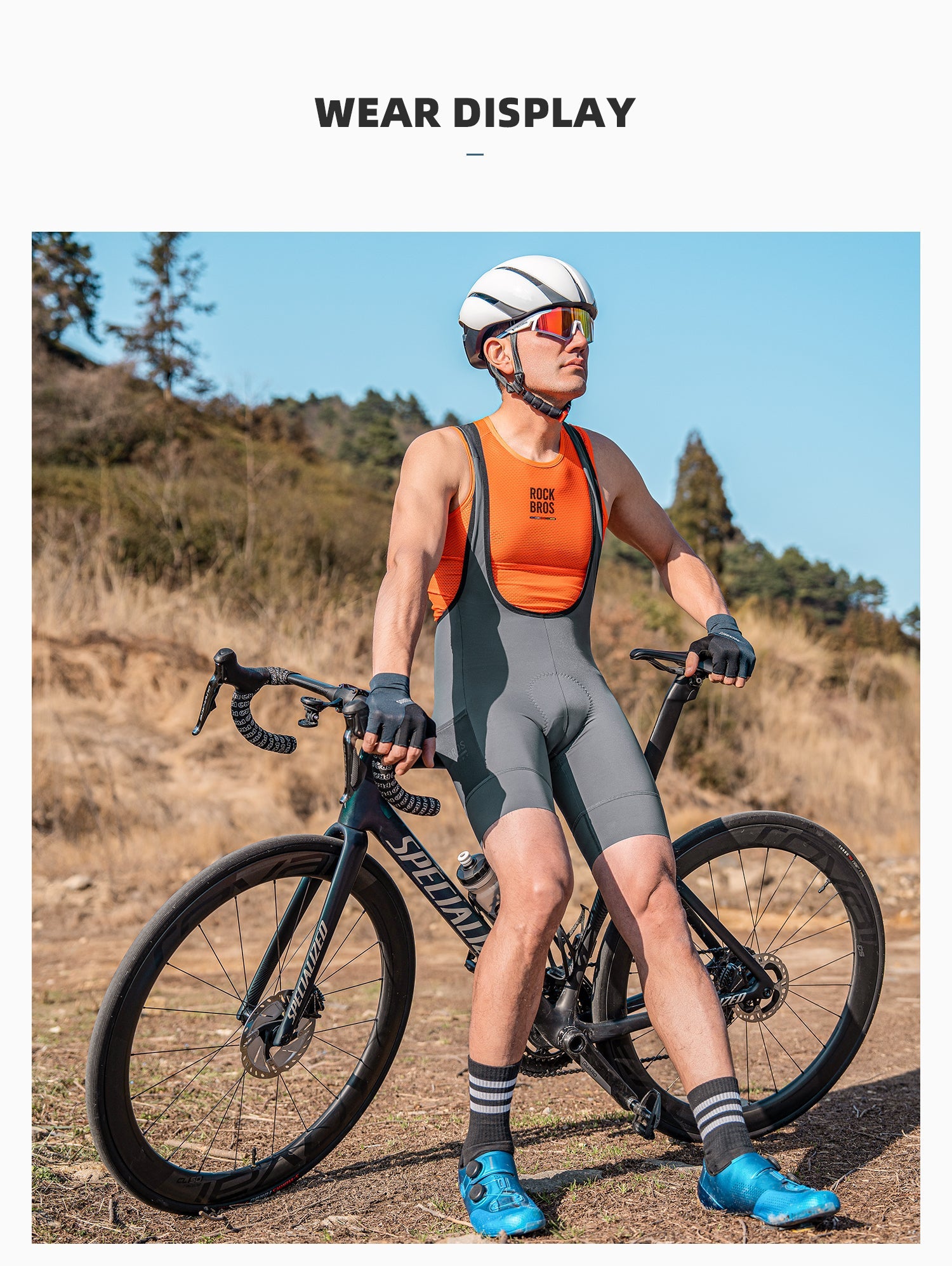 【ROAD TO SKY】by ROCKBROS Men's Cycling Bib Shorts in Grey - ROCKBROSUSA