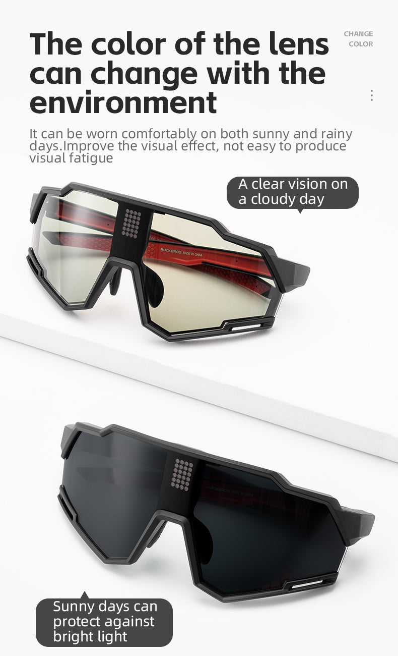ROCKBROS Cycling Photochromic Glasses Electronic Color Changing SunGlasses Clear - ROCKBROSUSA