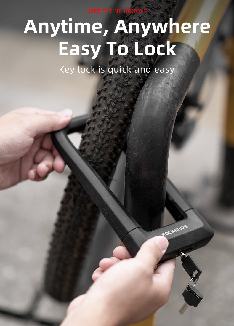 ROCKBROS Motorcycle Bicycle U-Lock Anti-Theft Thickened MTB Bike Lock Alloy Steel 3 Keys - ROCKBROSUSA