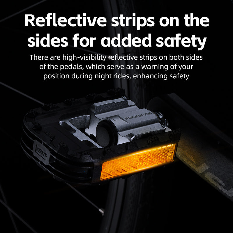 ROCKBROS Foldable Bicycle Pedals MTB Bike Cycling Flat Platform Pedals Reflective Aluminium 9/16'' - ROCKBROSUSA